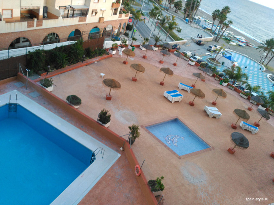 Swimming pool, First line Sea view apartment with one bedroom in  Almuñecar