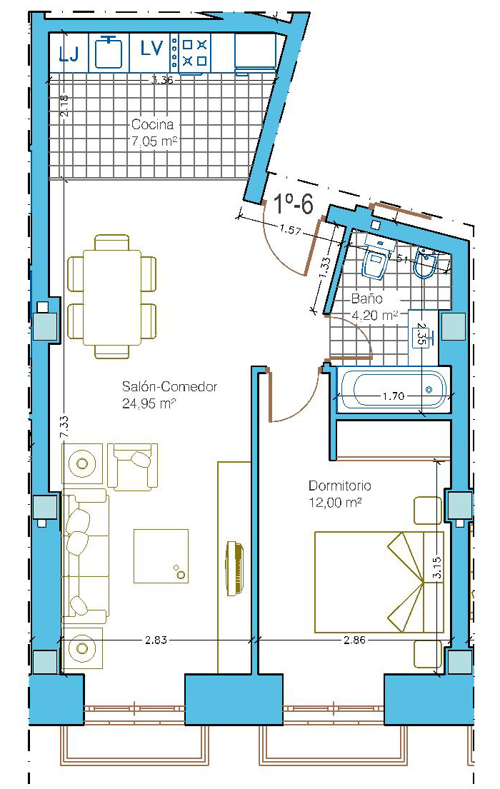 Plano del piso 1 dormitorio 