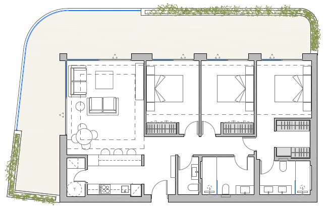 Three-bedroom Apartment Floor Plan 