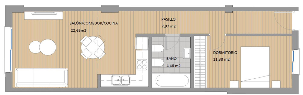 Plano de Apartamento de 2 dormitorios