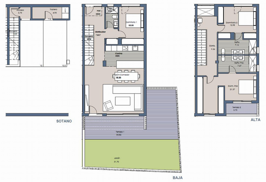 Plano de la casa con 3  dormitorios