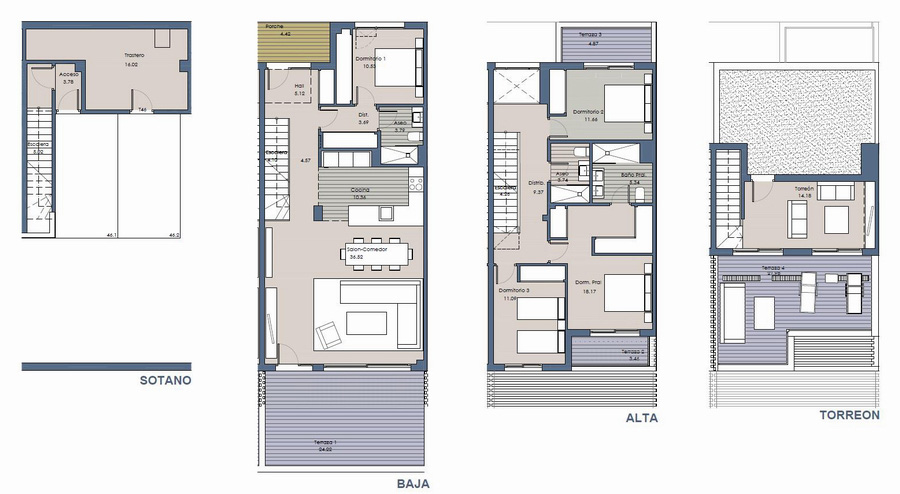 Floor layouts of  4 bedrooms 