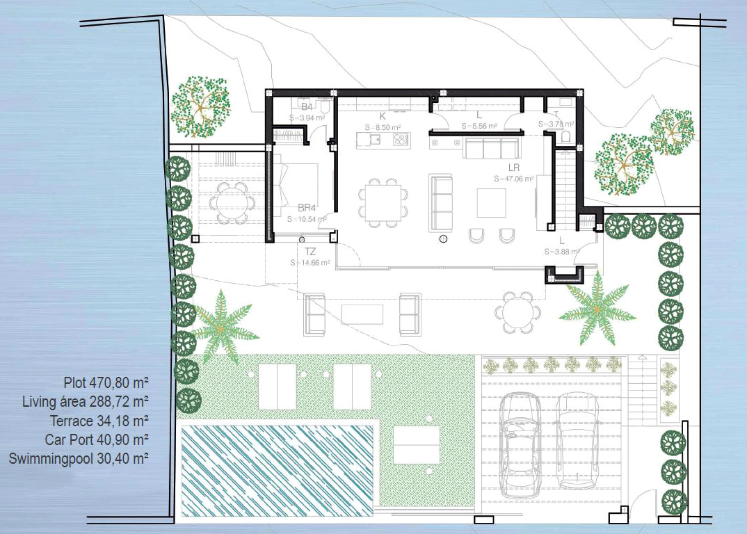 Plano de parcela, Chalet de lujo sobre el plano en Estepona