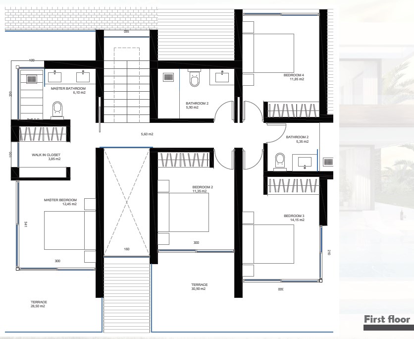 El plano de la planta segunda, Chalet Linda Vista sobre el plano en Marbella