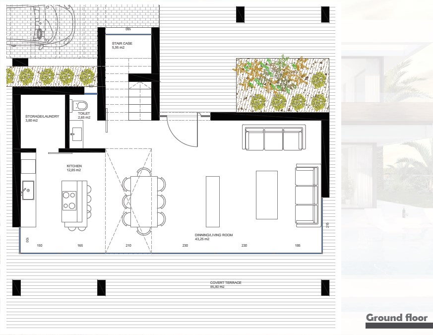 La planta primera, terraza con piscina, Chalet Linda Vista sobre el plano en Marbella