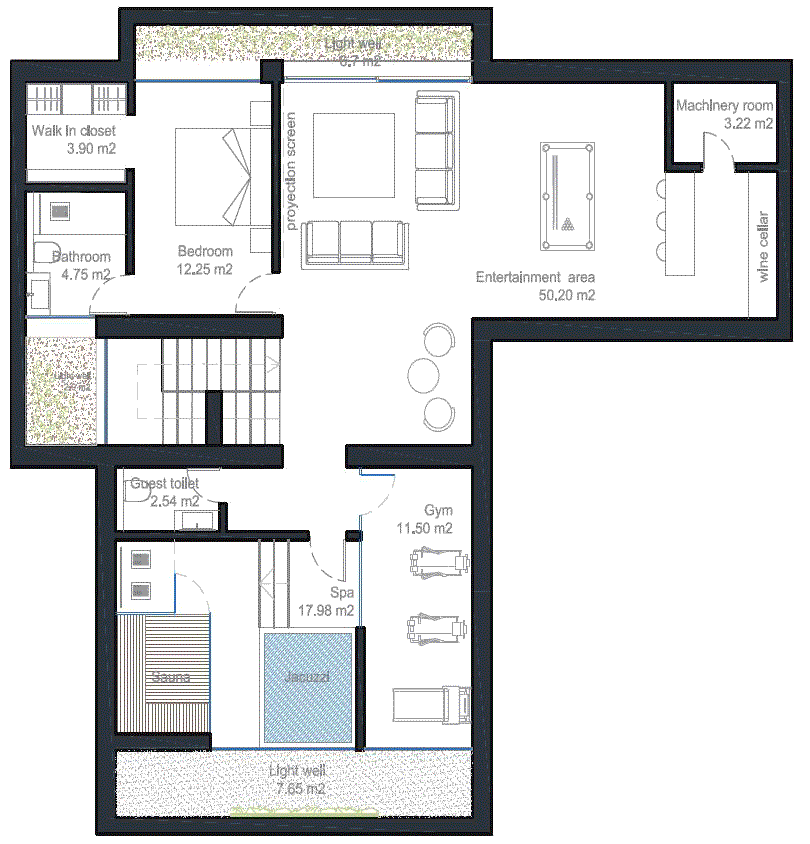 El plano del sotano, villa tipo A 