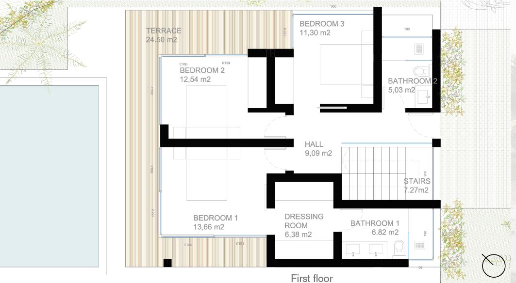 First floor, New frontline golf villas in Estepona