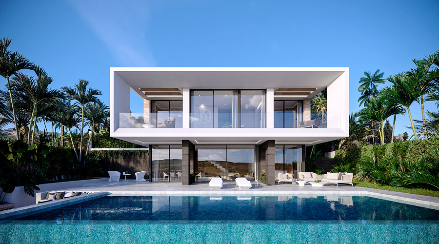 New  villas with sea and golf views  in Estepona