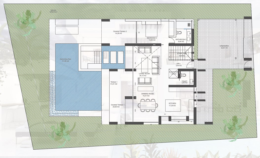 1 planta, terraza con piscina, Chalets nuevos sobre plano en Mijas