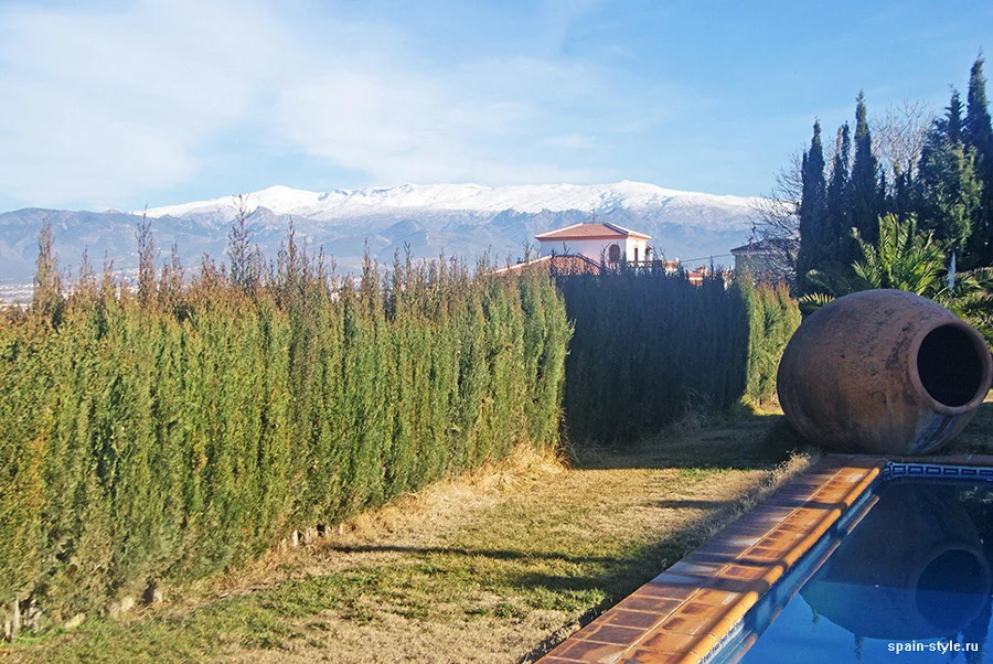 Vista a la piscina y a Sierra Nevada