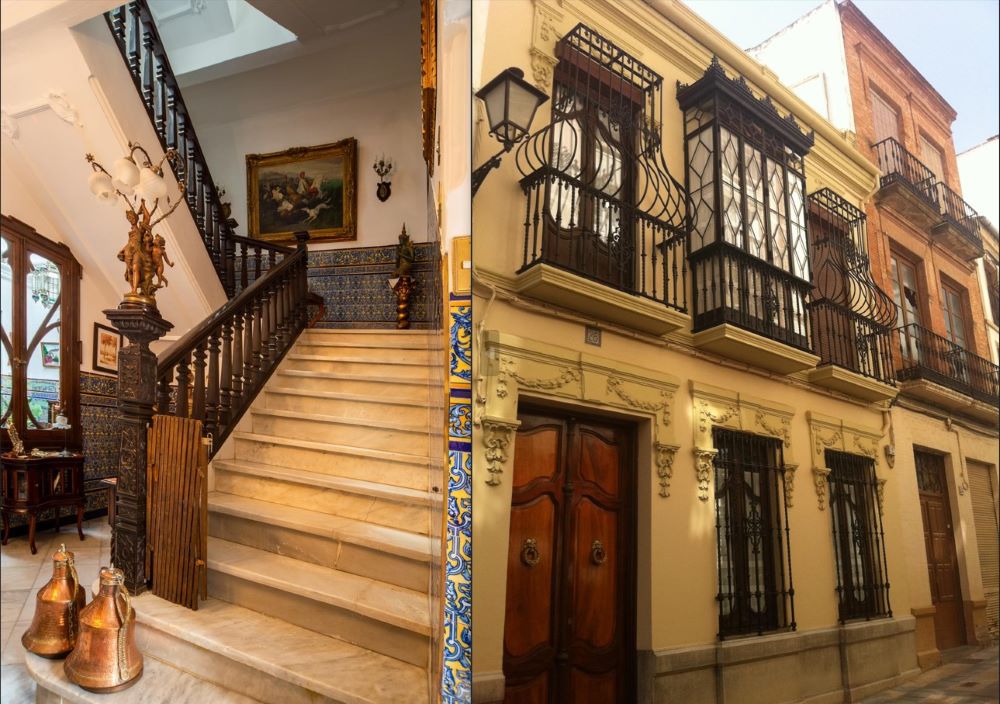 Fachada y escalera a la segunda planta