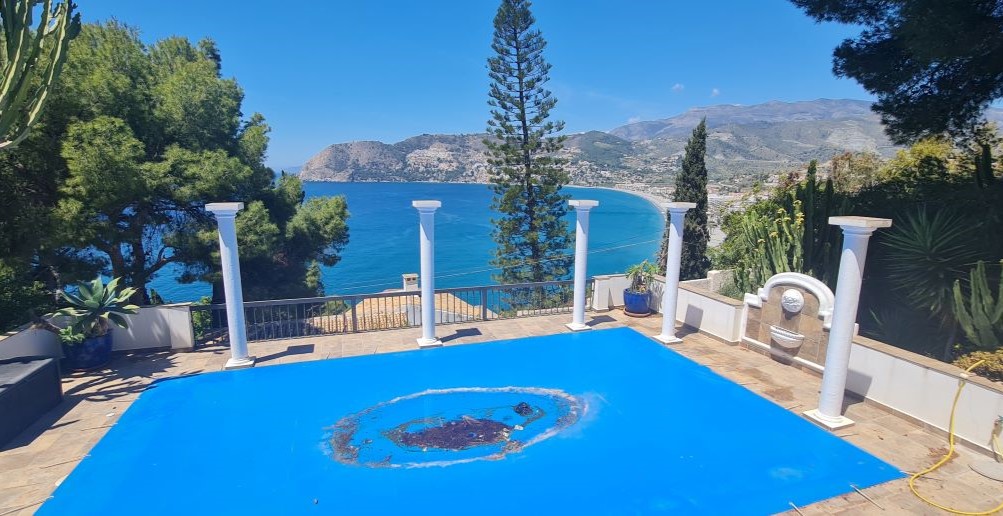 Ground floor terrace, pool and garden 